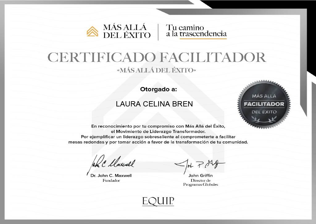 Certificado de Facilitadora Laura Bren liderazgo